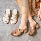 Tacones auténticos de punta redonda transpirables con agujeros para mujer