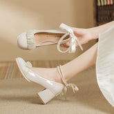 Tacones gruesos con cuentas y temperamento suave de verano para mujer