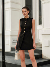 Asymmetric Button-Strapped Sleeveless Short Dress
