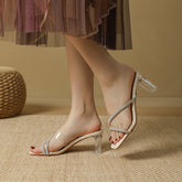 Tacones gruesos transparentes con tiras sellantes de silicona para mujer