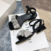 Tacones de verano con diamantes de imitación de color morado para mujer, tallas grandes