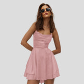 Ding Solid Color Sling Backless Cake Dress