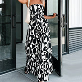 Black and white tube top printed jumpsuit