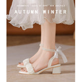 Tacones de aguja suaves con hebilla de lazo de verano estilo Joker francés