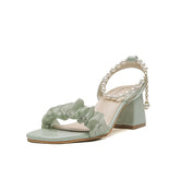 Damen Chunky Sommer Passender Rock Perlen Heels