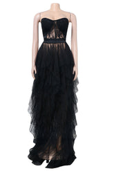 Schwarzes A-Linien-Abendkleid mit trägerlosem Herzausschnitt