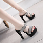 Tacones altos de plataforma impermeables y cómodos con diamantes de imitación para mujer