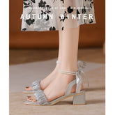 Tacones de aguja suaves con hebilla de lazo de verano estilo Joker francés