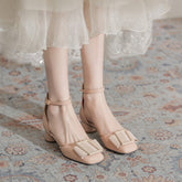 Tacones cerrados con lazo grueso de charol Grape Mom