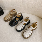 Tacones vintage con plataforma romana y punta alta para mujer