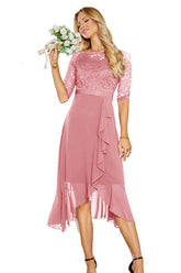 Vestido de cóctel rosa de dama de honor de longitud midi