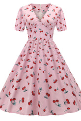 Vestido de fiesta de regreso a casa con mangas cortas y estampado rosa