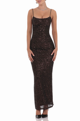 Copper Sequin Bodycon Maxi Dress