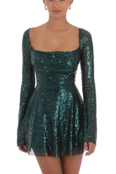 Sequin Flare Dress in Rose Gold
