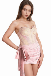 Strapless Lace Corset Draped Dress