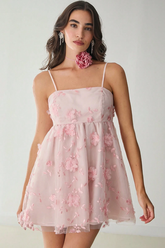 Floral Applique Decor Mesh Slip Dress