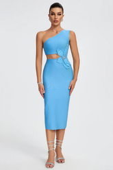 Flower Applique Midi Bandage Dress