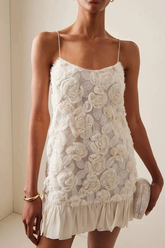 Beverly Floral Applique Pleated Mini Dress