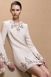 Long Sleeve Crystal A Line Dress