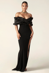 Presley Crepe Ruffle Shoulder Gown Dress