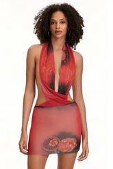 Backless Mesh Halter One Step Skirt