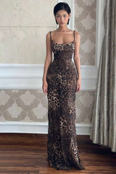 Animal Print Backless Slip Dress