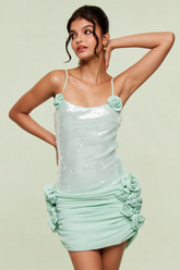 Sequin Floral Draped Corset Dress