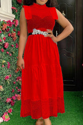 Rotes, ärmelloses, durchsichtiges A-Linien-Kleid