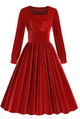 Rotes, langärmliges Midi-Partykleid in A-Linie