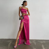 Caprice Satin-Maxikleid mit hohem Schlitz