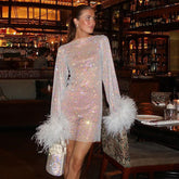 All That Glitters Feather Mini Dress