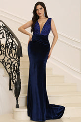 Vestido de fiesta sin mangas azul marino oscuro