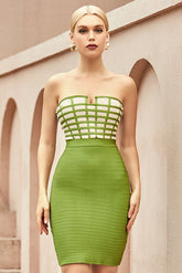 Grüne Mini-trägerlose Party-Bandage-Kleider