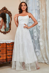 Weißes A-Linien-Abendkleid mit Spaghettiträgern