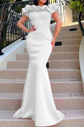 Elegante vestido de noche de sirena blanco para fiesta