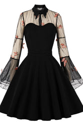 Vestidos de fiesta blancos cortos, mini, negros, de manga larga, corte A