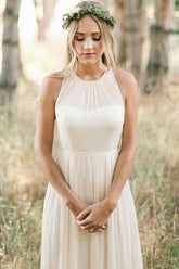 Weißes ärmelloses A-Linien-Abendkleid aus Chiffon