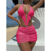 Traje de baño de una pieza con cuello halter y falda Ella