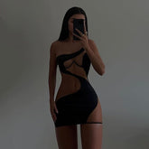 Asymmetrisches Minikleid aus Netzstoff im Meerjungfrauen-Stil mit Cut-Outs