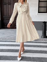 Polka Dot Tie Front Long Sleeve Midi Dress