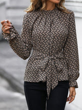 Tie-Knot Long-Sleeved Printed Shirt