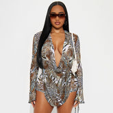 Printed Open-Back Top And Drawstring Shorts Two-Piece Set