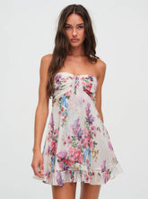 Printed Semi-Transparent Floral Wrap-Around A-line Mini Dress