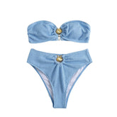 Rückenfreier Tube-Bikini mit Metallapplikation und strukturiertem Knopf