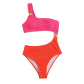 Traje de baño de una pieza con un solo hombro, textura en contraste y anillo en forma de O, ahuecado