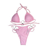 Traje de baño bikini sin espalda con espalda cruzada y relleno con aros y cuello halter