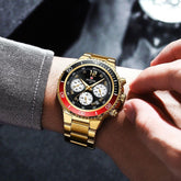 Relojes sencillos MSCWO26 de acero dorado, resistente al agua, de cuarzo