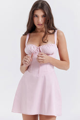 Minivestido veraniego ajustado con corsé, lazo en la parte delantera y espalda con cordones - Rosa claro