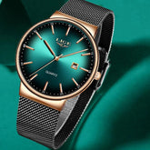 Relojes sencillos con correa de acero en oro rosa resistente al agua 10037