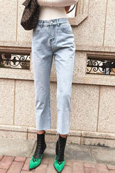 Vintage Straight Jeans mit ausgefranstem Saum